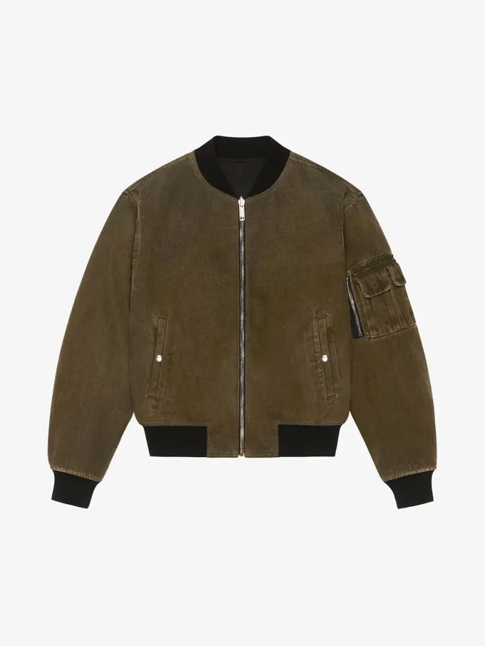 Men Outerwear and Blousons Givenchy Reversible Bomber Jacket In Denim Blackkhaki