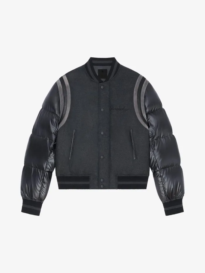 Men Outerwear and Blousons Givenchy Varsity Jacket In Wool With Puffer Sleeves And Back Blackgrey