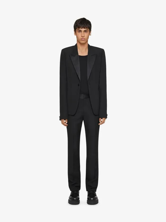 Men Pants and Shorts Givenchy Slim Fit Tailored Pants In Wool With Satin Waistband Black