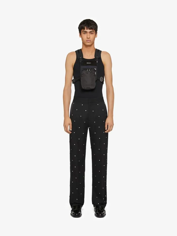 Men Pants and Shorts Givenchy Wide Pants In Wool With Piping And Studs Black