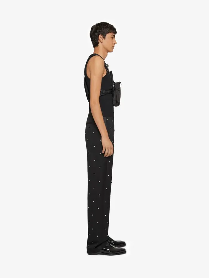 Men Pants and Shorts Givenchy Wide Pants In Wool With Piping And Studs Black
