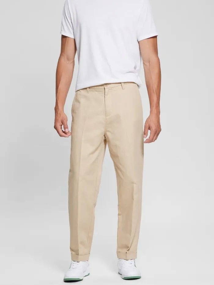 Men Pants and Shorts GUESS Eco Clement Twill Cropped Chino Pants Neutral Sand Men Pants and Shorts GUESS Eco Clement Twill Cropped Chino Pants Neutral Sand
