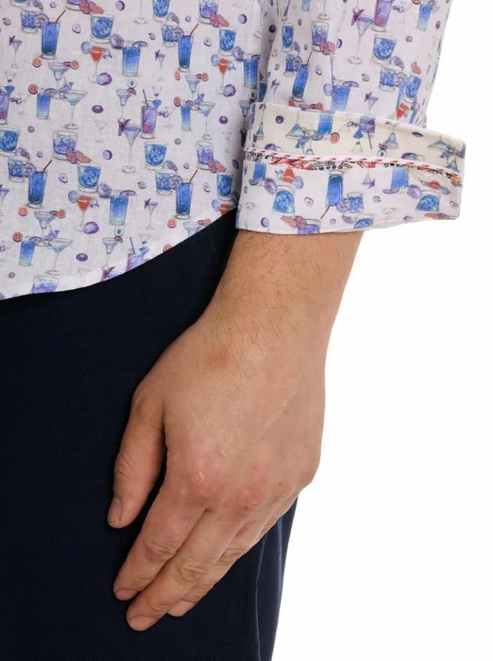 Men Robert Graham Button Down Shirts Blue Hawaiian Long Sleeve Button Down Shirt Multi