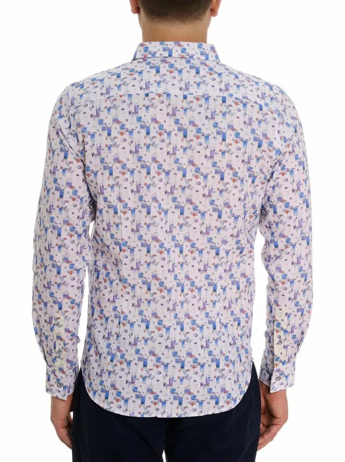 Men Robert Graham Button Down Shirts Blue Hawaiian Long Sleeve Button Down Shirt Multi