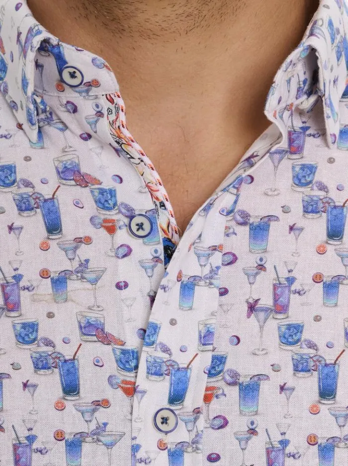 Men Robert Graham Button Down Shirts Blue Hawaiian Long Sleeve Button Down Shirt Multi