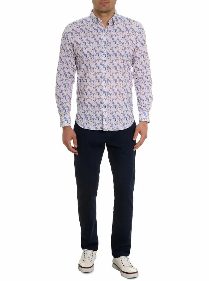 Men Robert Graham Button Down Shirts Blue Hawaiian Long Sleeve Button Down Shirt Multi