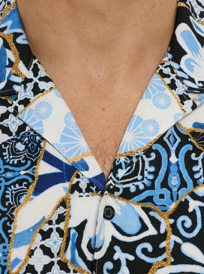 Men Robert Graham Button Down Shirts Kintsugi Short Sleeve Button Down Shirt Blue