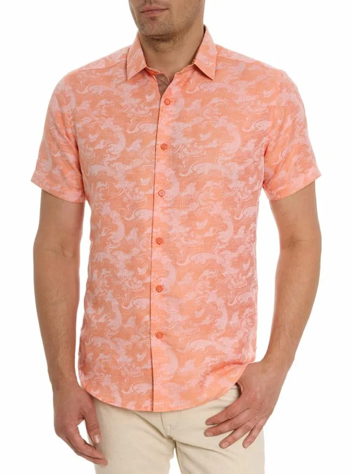 Men Robert Graham Button Down Shirts Poseidon Short Sleeve Button Down Shirt Turquoise