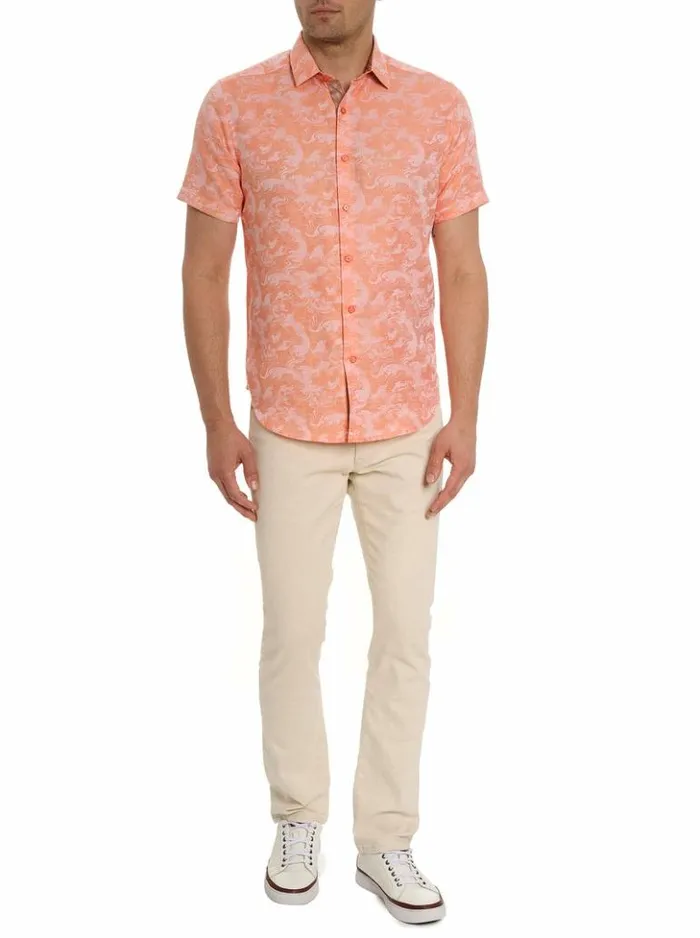 Men Robert Graham Button Down Shirts Poseidon Short Sleeve Button Down Shirt Turquoise