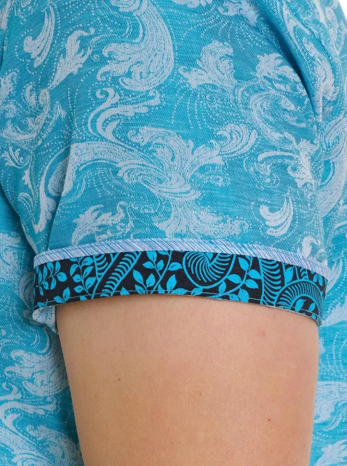 Men Robert Graham Button Down Shirts Poseidon Short Sleeve Button Down Shirt Turquoise