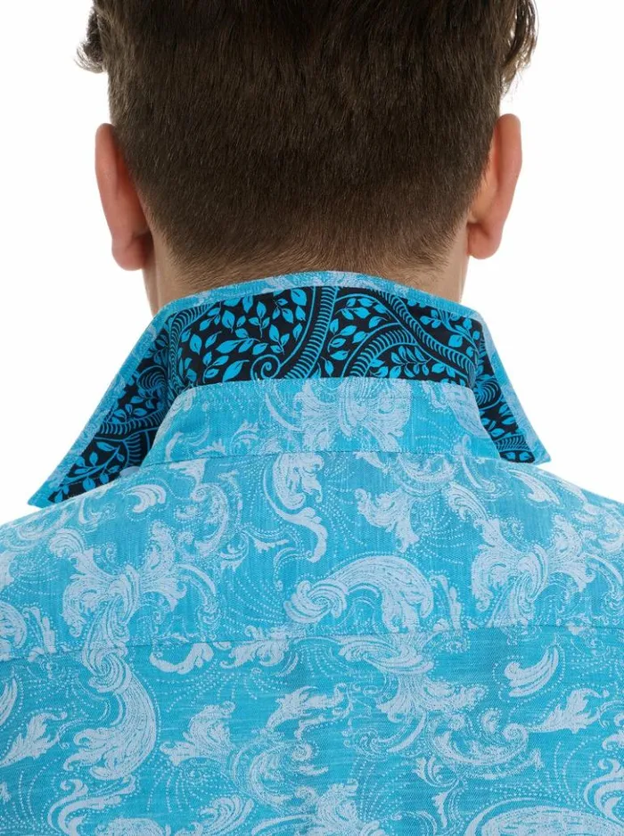 Men Robert Graham Button Down Shirts Poseidon Short Sleeve Button Down Shirt Turquoise