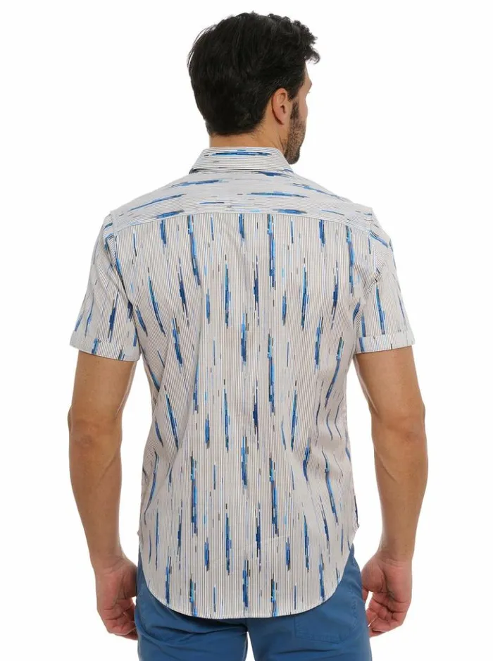 Men Robert Graham Button Down Shirts Shipping Lines Short Sleeve Button Down Shirt Blue