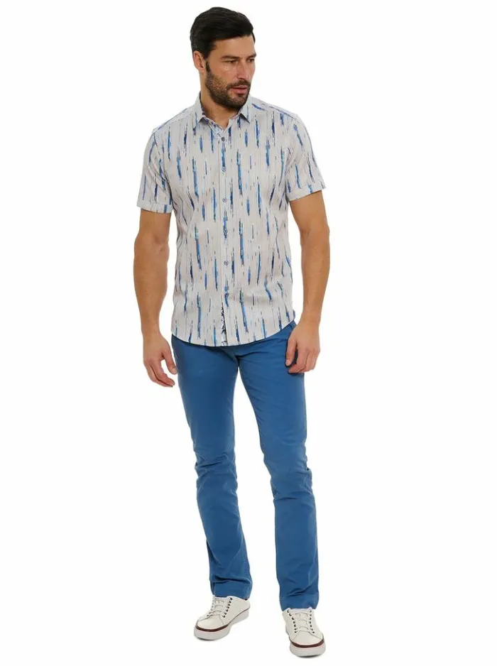 Men Robert Graham Button Down Shirts Shipping Lines Short Sleeve Button Down Shirt Blue