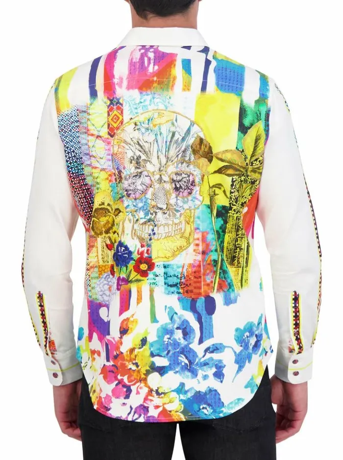 Men Robert Graham Button Down Shirts Vibrant Skull Long Sleeve Button Down Shirt Multi