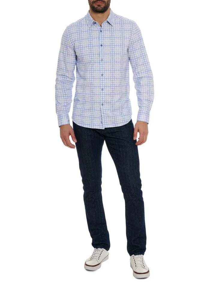 Men Robert Graham Sweaters and Knits Port Of Call Motion Long Sleeve Knit Shirt Blue