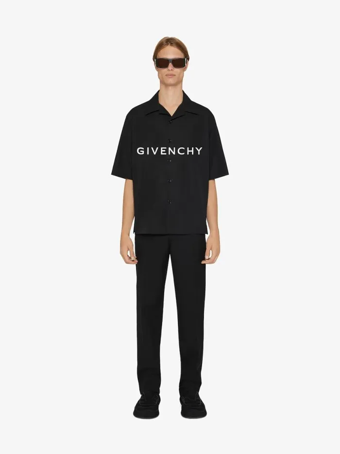 Men Shirts Givenchy GIVENCHY Boxy Fit Hawaiian Shirt In Poplin Black