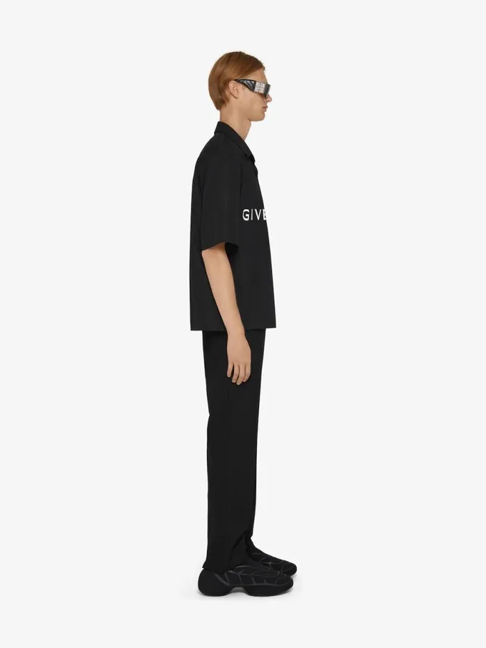 Men Shirts Givenchy GIVENCHY Boxy Fit Hawaiian Shirt In Poplin Black