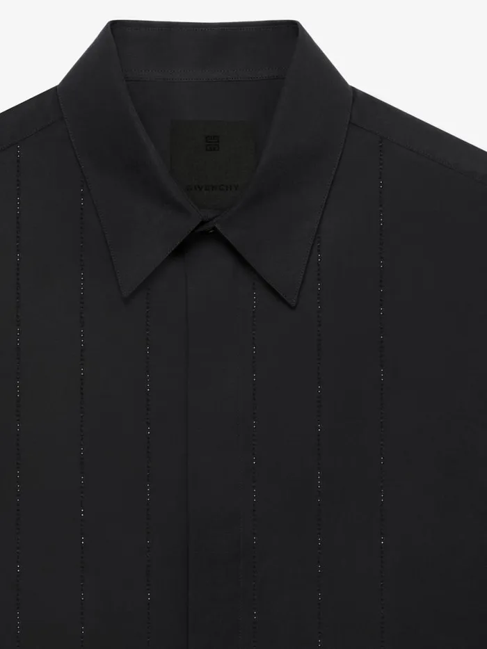 Men Shirts Givenchy Shirt In Poplin With Embroidered Front Panel Black