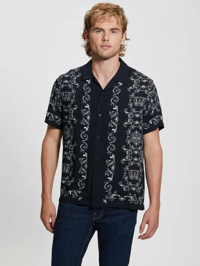 Men Shirts GUESS Eco Royal Scroll Shirt Royal Scroll
