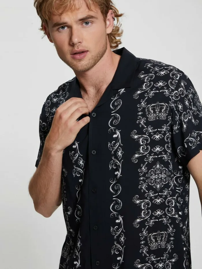 Men Shirts GUESS Eco Royal Scroll Shirt Royal Scroll Men Shirts GUESS Eco Royal Scroll Shirt Royal Scroll