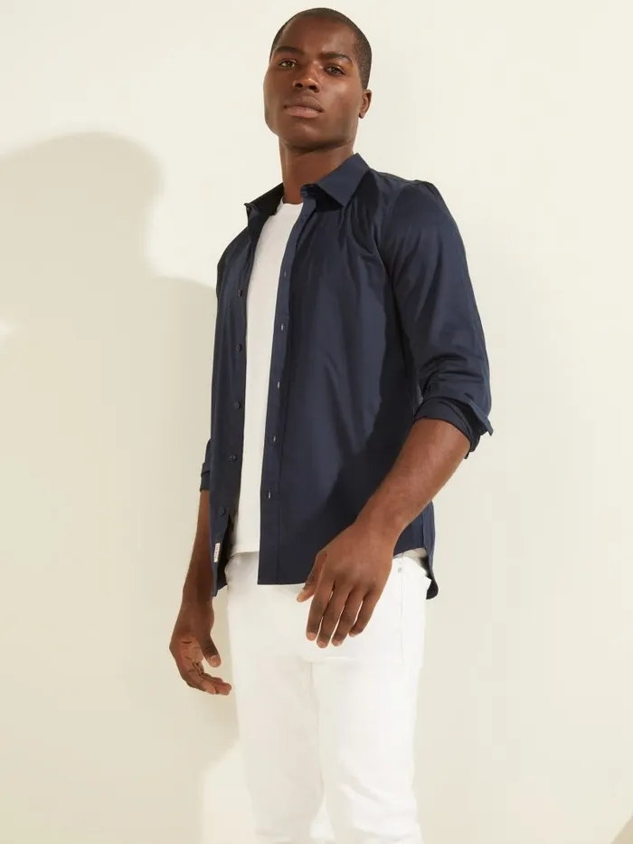 Men Shirts GUESS Luxe Stretch Shirt New Navy