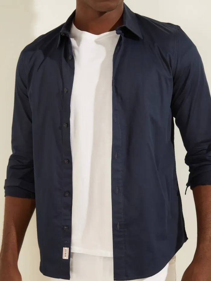 Men Shirts GUESS Luxe Stretch Shirt New Navy Men Shirts GUESS Luxe Stretch Shirt New Navy