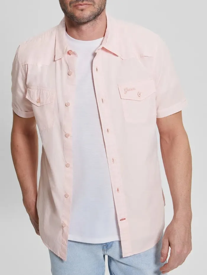 Men Shirts GUESS Nottingham Shirt Blush Cotton Men Shirts GUESS Nottingham Shirt Blush Cotton