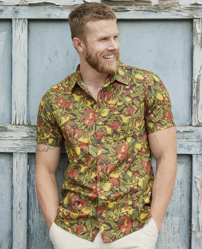 Men Shirts Toad and Co Fletch Short Sleeve Shirt Chive Fruit Print