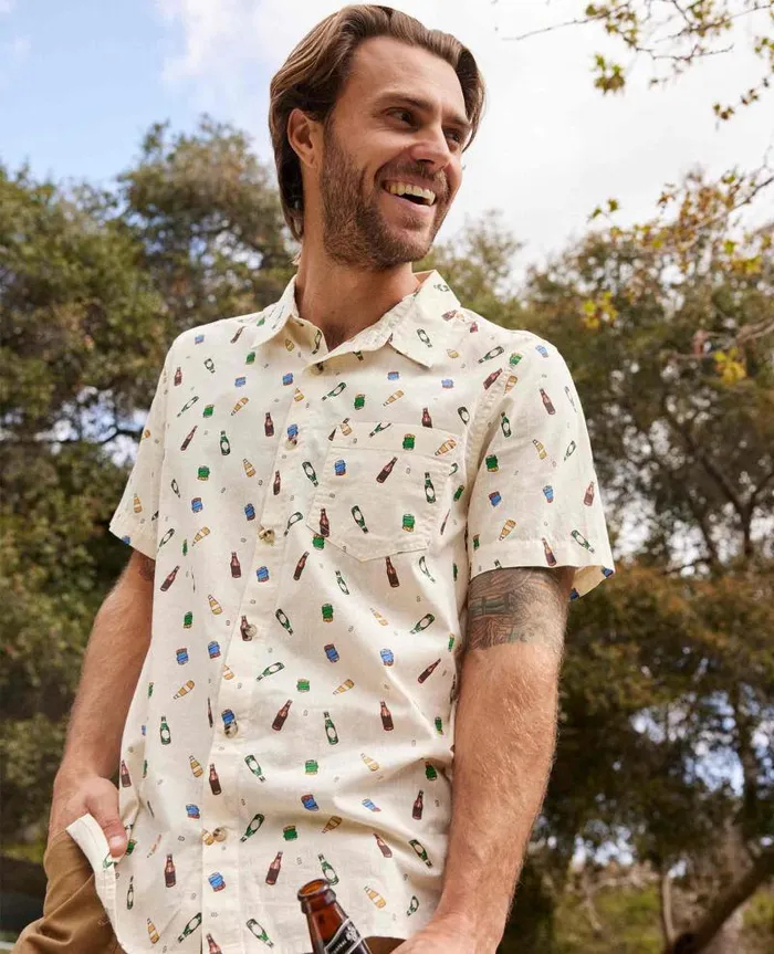 Men Shirts Toad and Co Fletch Short Sleeve Shirt Salt Beer Print