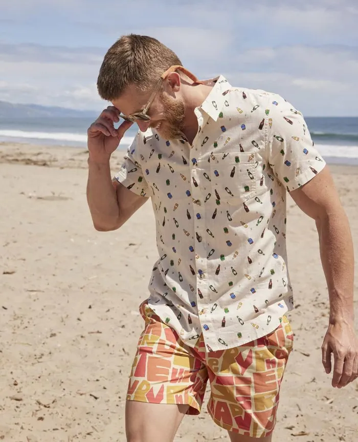 Men Shirts Toad and Co Fletch Short Sleeve Shirt Salt Beer Print