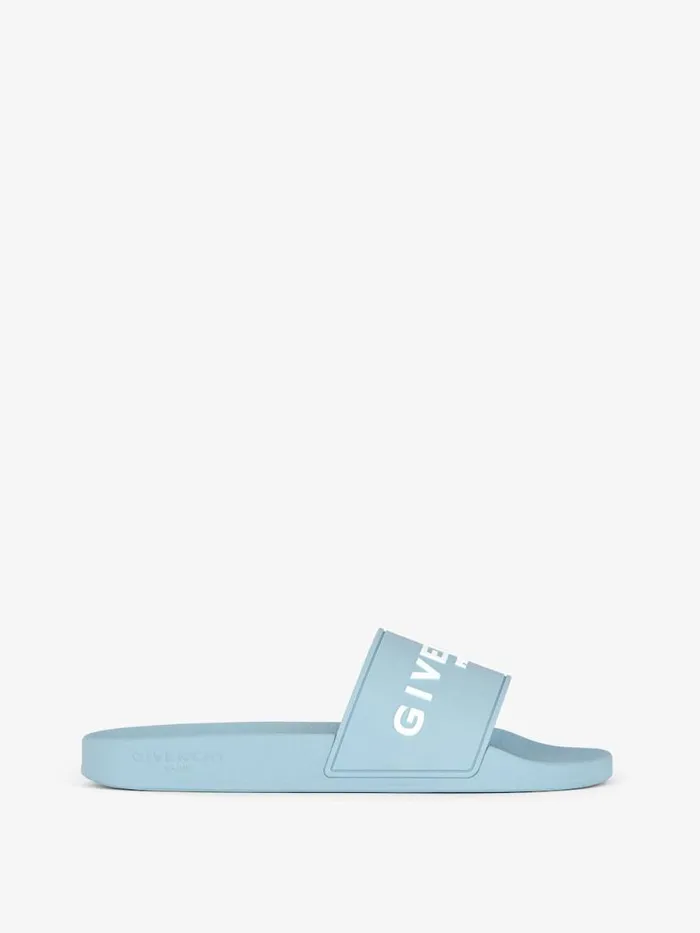 Men Slides and Sandals Givenchy Slide Flat Sandals In Rubber Sky Blue