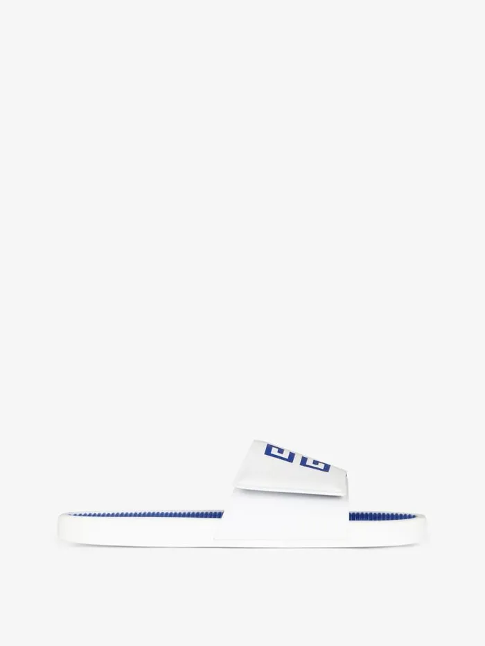 Men Slides and Sandals Givenchy Slide Flat Sandals In Synthetic Leather Whiteblue Men Slides and Sandals Givenchy Slide Flat Sandals In Synthetic Leather Whiteblue