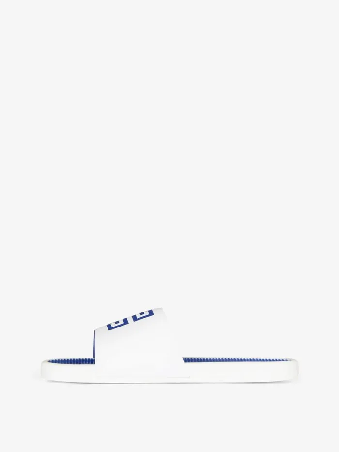 Men Slides and Sandals Givenchy Slide Flat Sandals In Synthetic Leather Whiteblue Men Slides and Sandals Givenchy Slide Flat Sandals In Synthetic Leather Whiteblue