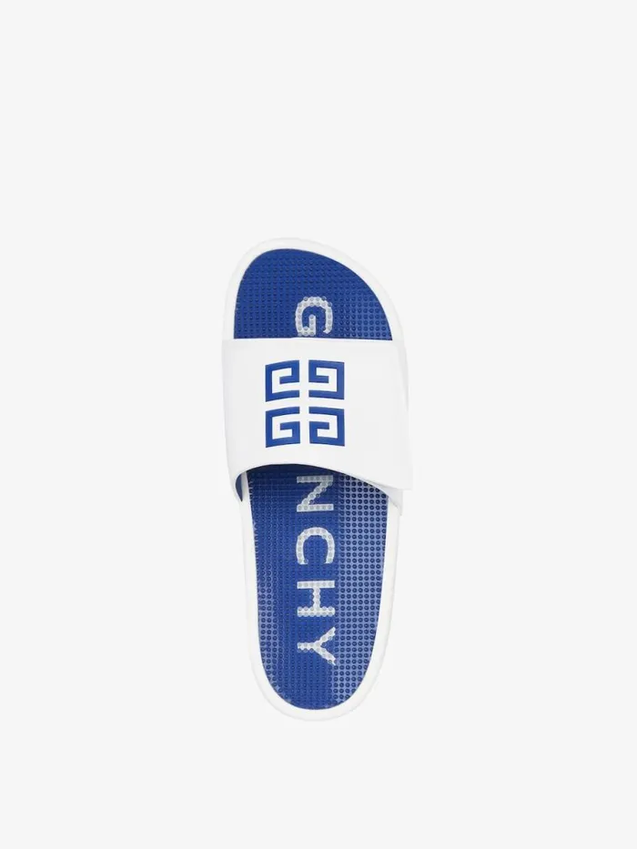 Men Slides and Sandals Givenchy Slide Flat Sandals In Synthetic Leather Whiteblue Men Slides and Sandals Givenchy Slide Flat Sandals In Synthetic Leather Whiteblue