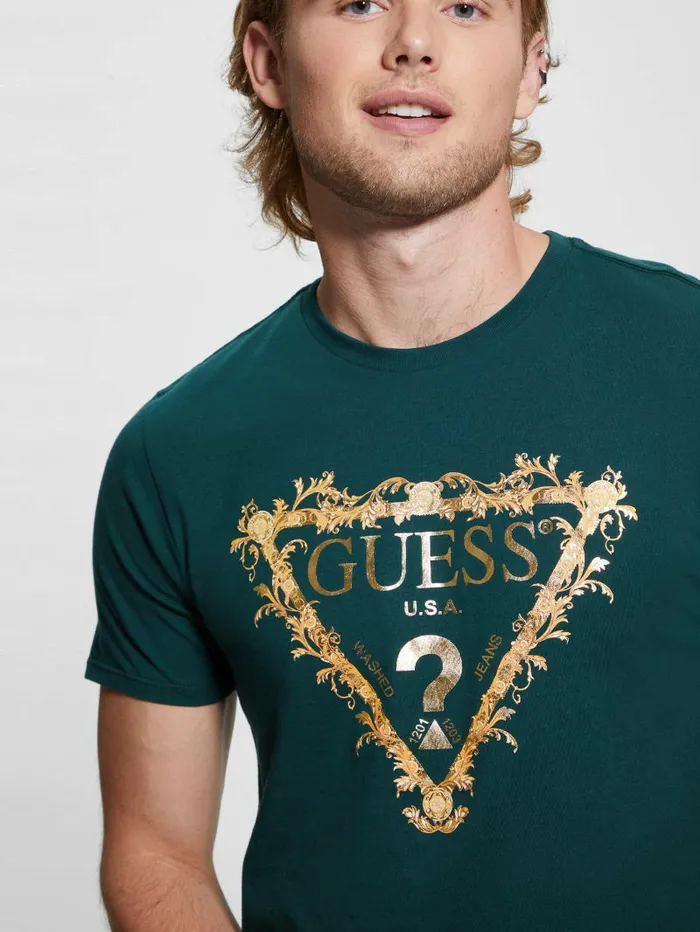 Men TShirts and Tanks GUESS Logo TriScroll Tee Dark Jade Men TShirts and Tanks GUESS Logo TriScroll Tee Dark Jade