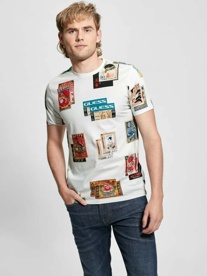 Men TShirts and Tanks GUESS Stamp Collection Tee Salt White Multi