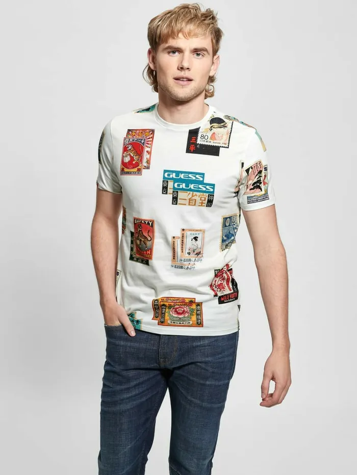 Men TShirts and Tanks GUESS Stamp Collection Tee Salt White Multi