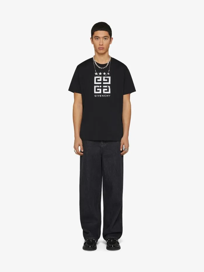 Men TShirts Givenchy 4G Stars Slim Fit Tshirt In Cotton Black