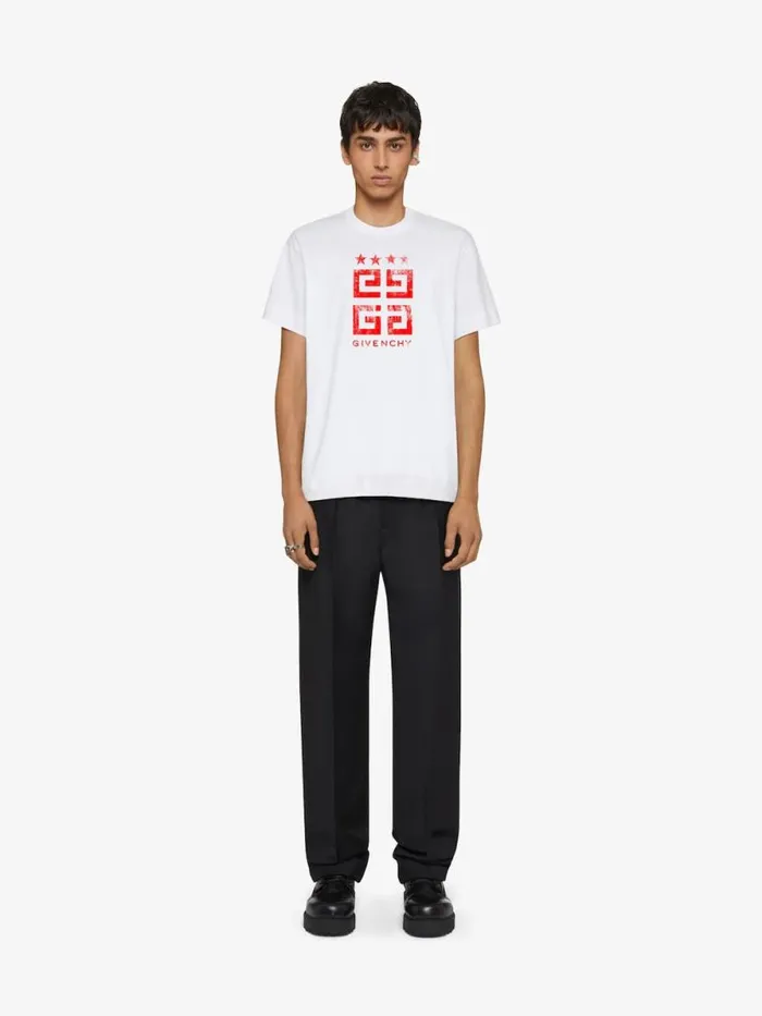 Men TShirts Givenchy 4G Stars Slim Fit Tshirt In Cotton Whitered