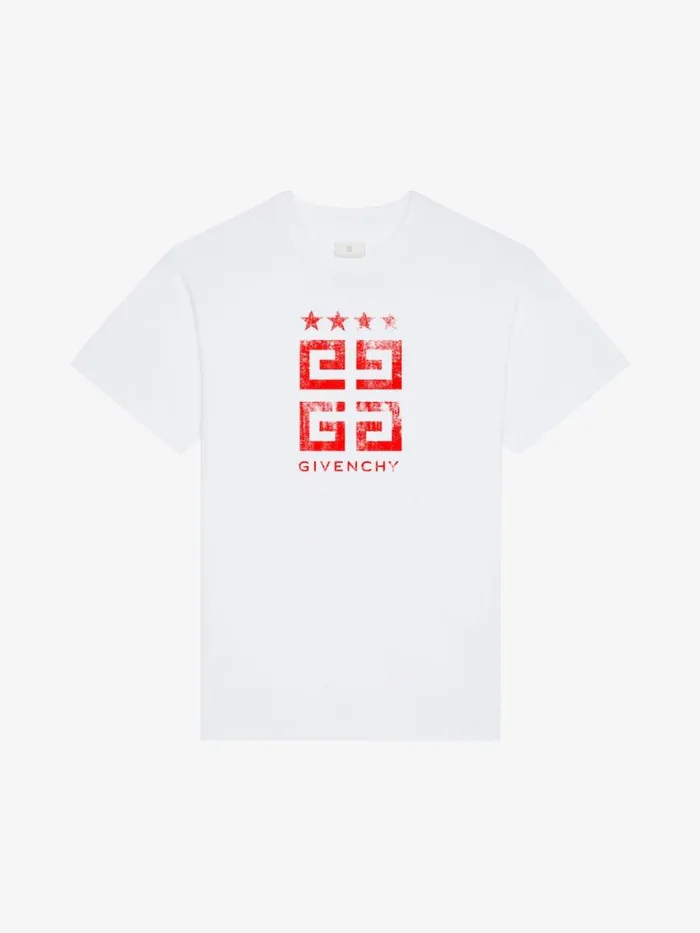 Men TShirts Givenchy 4G Stars Slim Fit Tshirt In Cotton Whitered