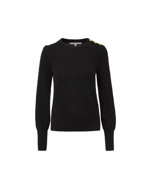 Nelia Cashmere Pullover Button Accent Black Women Veronica Beard Sweaters Nelia Cashmere Pullover Button Accent Black Women Veronica Beard Sweaters