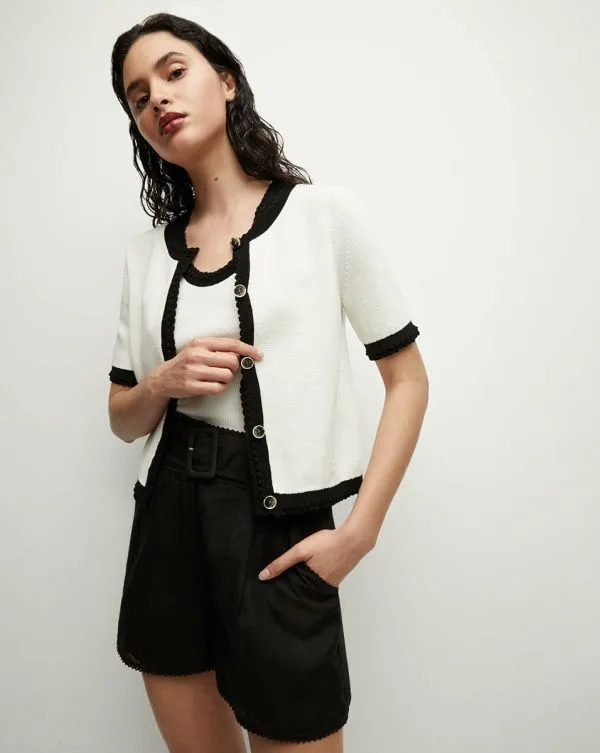 Neroli Cardigan Ivoryandblack Women Veronica Beard Tops