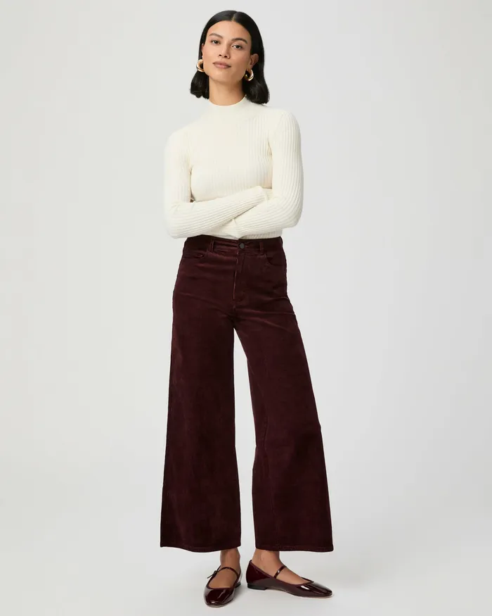 PAIGE Harper Ankle Wide Leg Pant 8211 Dark Oxblood Corduroy Women Pants