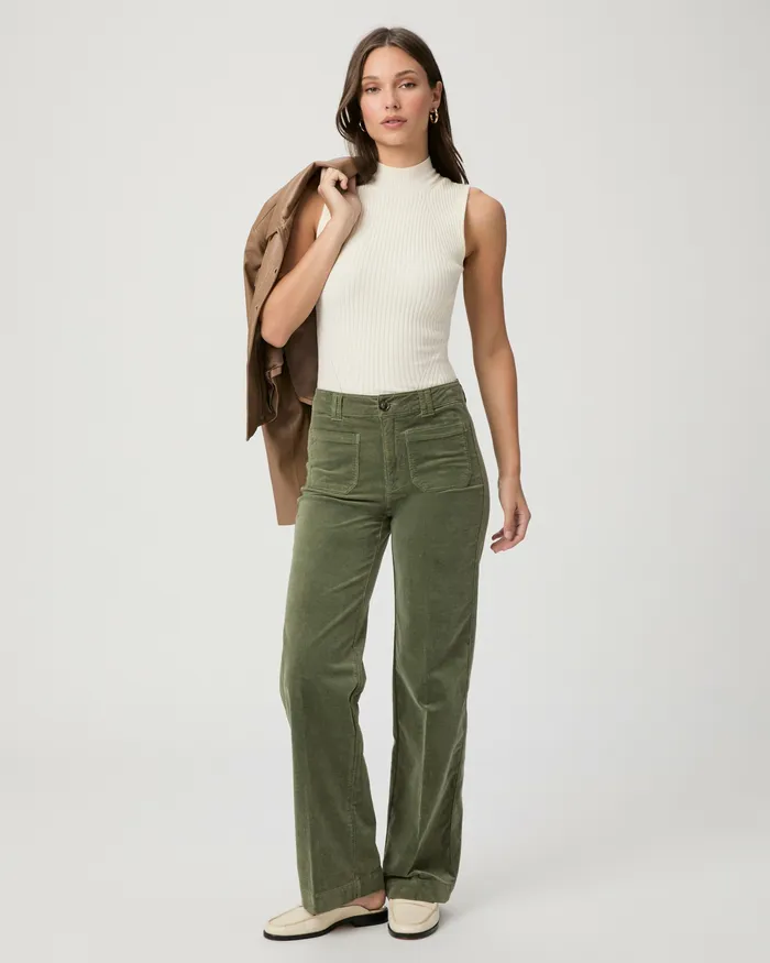 PAIGE Sasha 32 Inch Wide Leg Pant 8211 Aloe Corduroy Women Pants