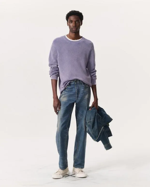 Pants Men AcidWash CottonBlend Crewneck Sweater Heron BlueInk Blue rag and bone