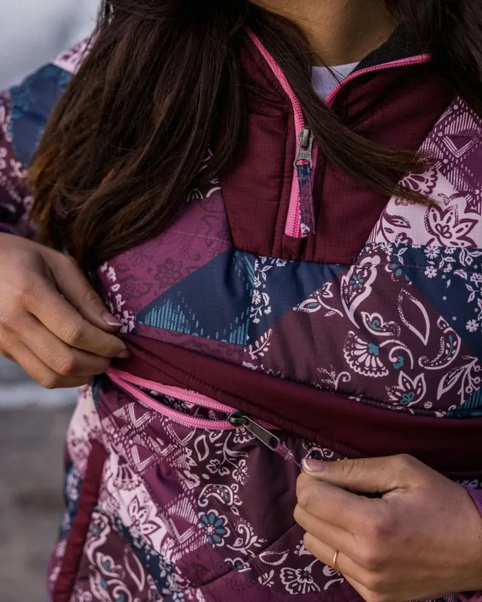 Passenger Jackets Ocean Recycled Insulated 12 Zip Jacket Boho Broken Patchwork Wine Boho Broken Patchwork Wine 8211 Women