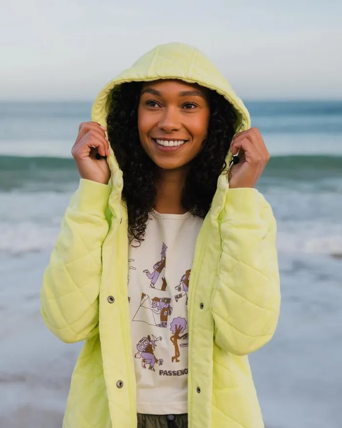 Passenger Tops Clementine Recycled Quilted Popper Up Hoodie Lime Juice Lime Juice 8211 Women