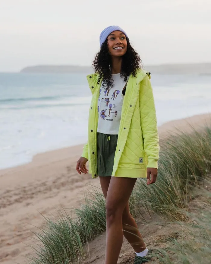 Passenger Tops Clementine Recycled Quilted Popper Up Hoodie Lime Juice Lime Juice 8211 Women