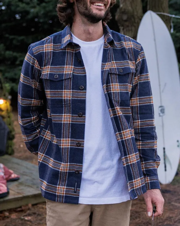 Passenger Tops Rustic Organic Cotton Heavyweight Overshirt Rich Navy Check Rich Navy Check 8211 Men
