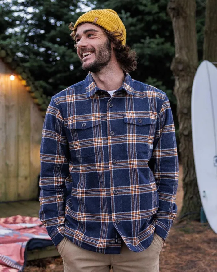 Passenger Tops Rustic Organic Cotton Heavyweight Overshirt Rich Navy Check Rich Navy Check 8211 Men